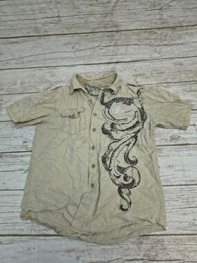 Chams Y2K Tan Button Up Rebel Army Shirt Men Size Large